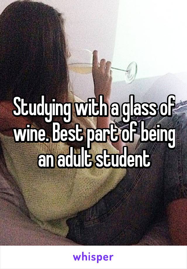 Studying with a glass of wine. Best part of being an adult student