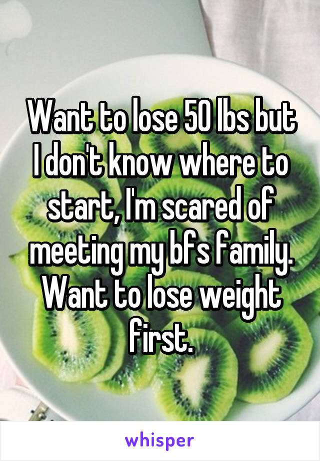 Want to lose 50 lbs but I don't know where to start, I'm scared of meeting my bfs family. Want to lose weight first.