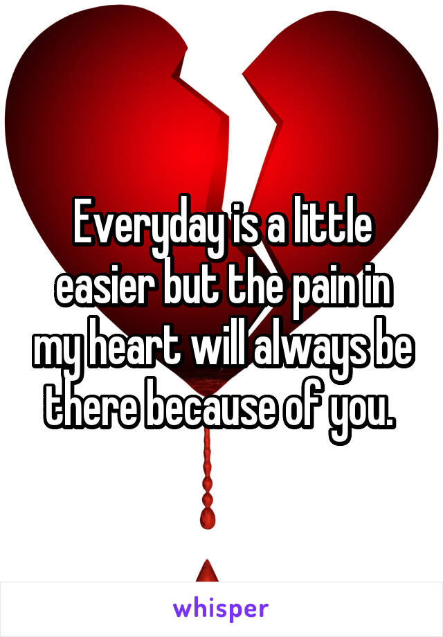 Everyday is a little easier but the pain in my heart will always be there because of you. 