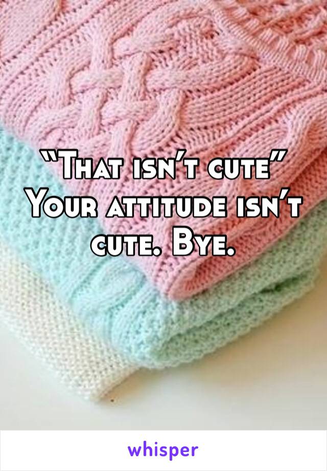 “That isn’t cute”
Your attitude isn’t cute. Bye.