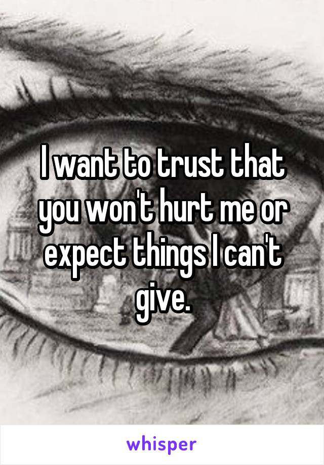 I want to trust that you won't hurt me or expect things I can't give.