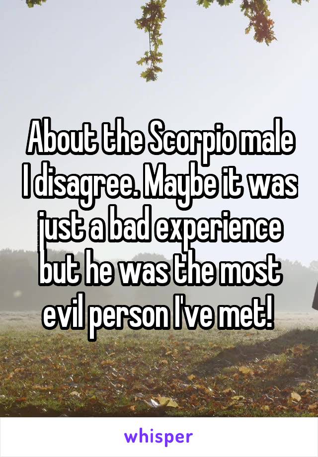 About the Scorpio male I disagree. Maybe it was just a bad experience but he was the most evil person I've met! 