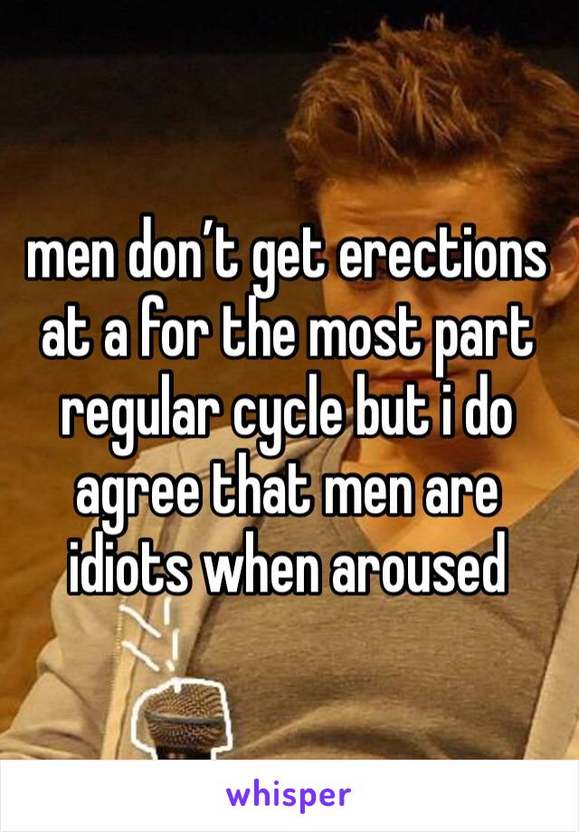 men don’t get erections at a for the most part regular cycle but i do agree that men are idiots when aroused