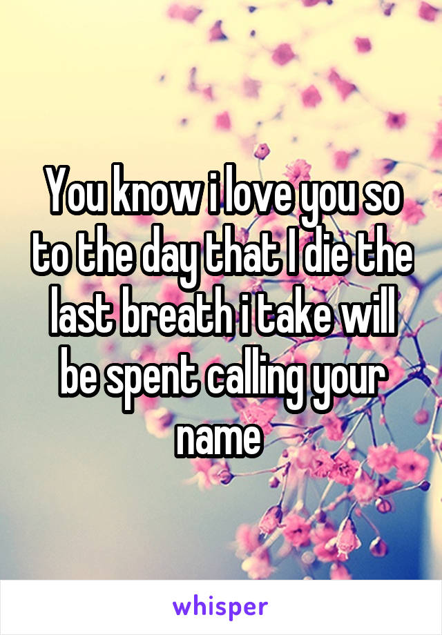 You know i love you so to the day that I die the last breath i take will be spent calling your name 