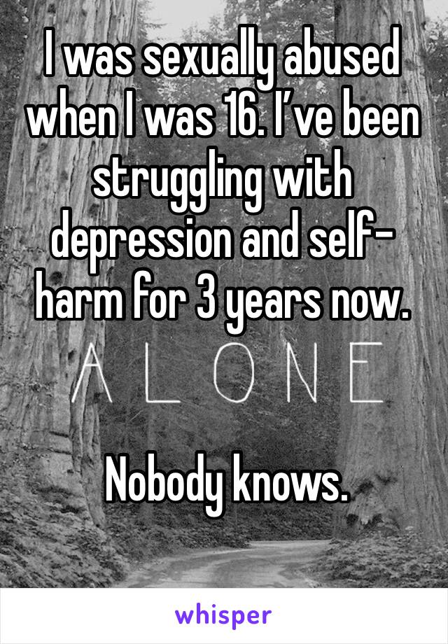 I was sexually abused when I was 16. I’ve been struggling with depression and self-harm for 3 years now.


 Nobody knows. 