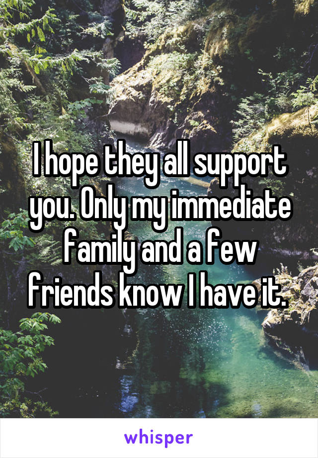 I hope they all support you. Only my immediate family and a few friends know I have it. 