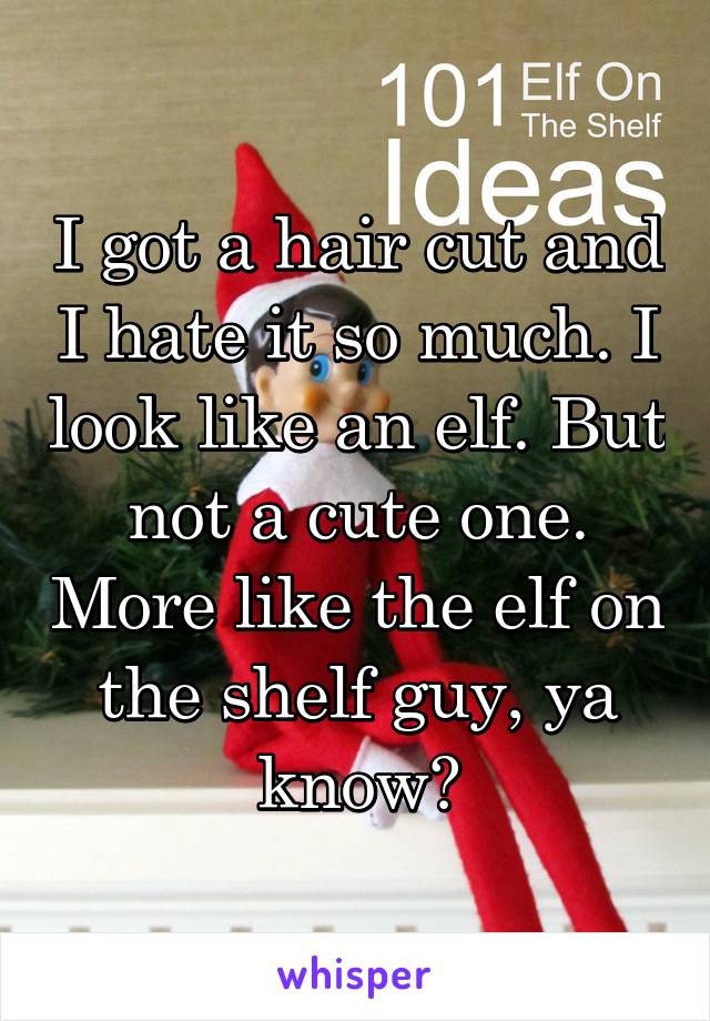 I got a hair cut and I hate it so much. I look like an elf. But not a cute one. More like the elf on the shelf guy, ya know?