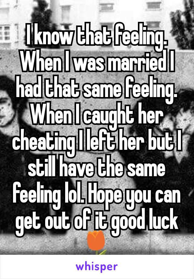 I know that feeling. When I was married I had that same feeling. When I caught her cheating I left her but I still have the same feeling lol. Hope you can get out of it good luck 🌷