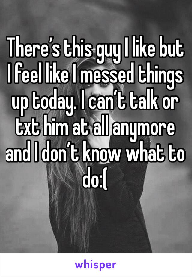 There’s this guy I like but I feel like I messed things up today. I can’t talk or txt him at all anymore and I don’t know what to do:(