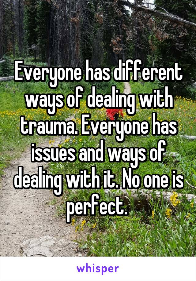 Everyone has different ways of dealing with trauma. Everyone has issues and ways of dealing with it. No one is perfect. 