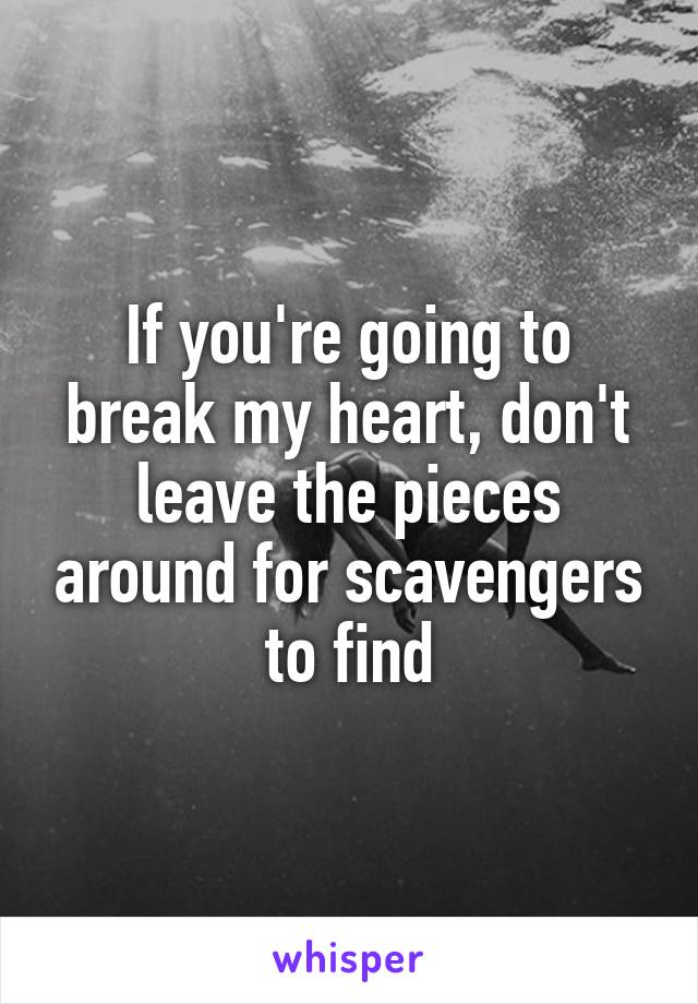 If you're going to break my heart, don't leave the pieces around for scavengers to find