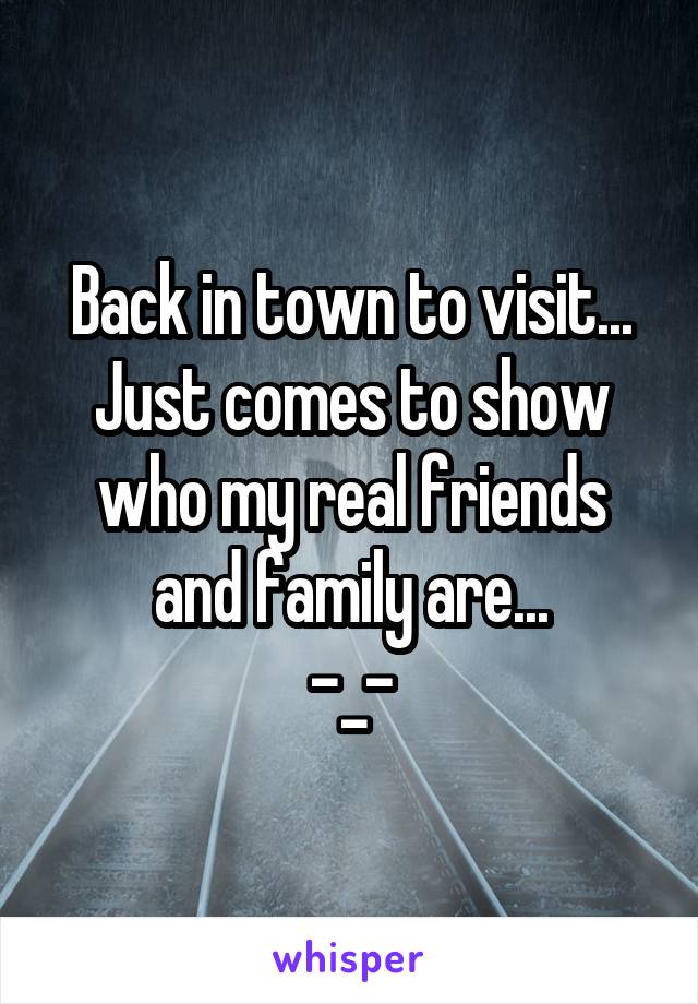 Back in town to visit... Just comes to show who my real friends and family are...
-_-