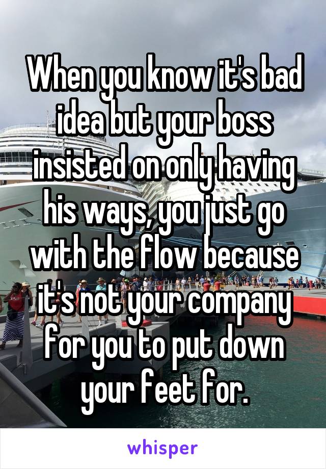 When you know it's bad idea but your boss insisted on only having his ways, you just go with the flow because it's not your company for you to put down your feet for.