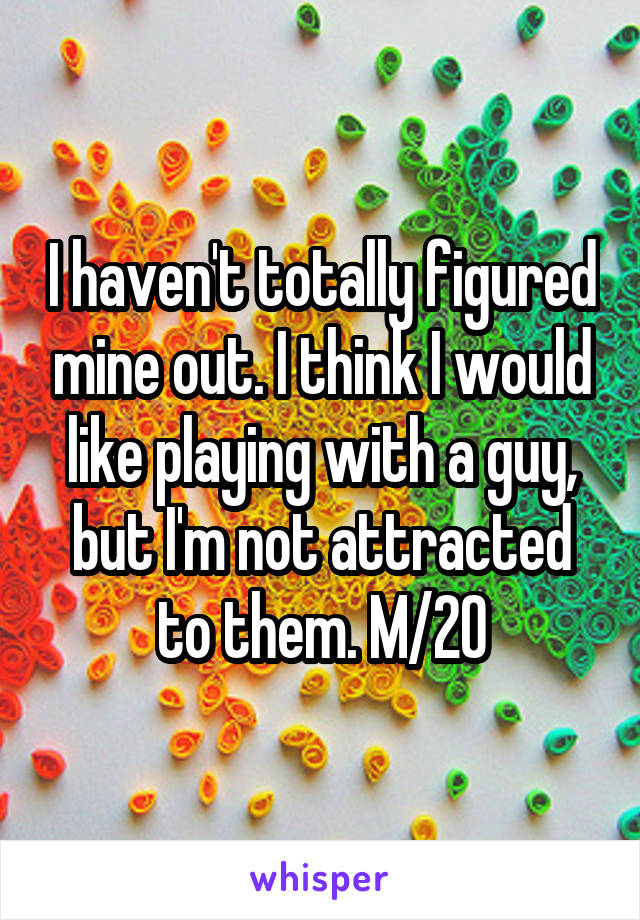 I haven't totally figured mine out. I think I would like playing with a guy, but I'm not attracted to them. M/20