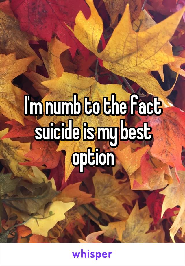 I'm numb to the fact suicide is my best option