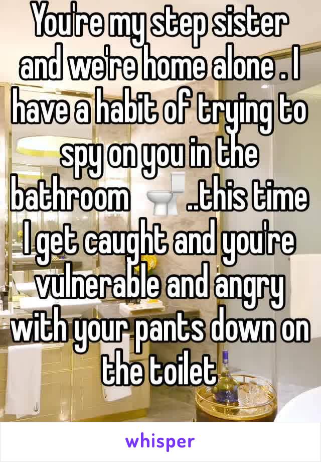 You're my step sister and we're home alone . I have a habit of trying to spy on you in the bathroom  🚽..this time I get caught and you're vulnerable and angry with your pants down on the toilet