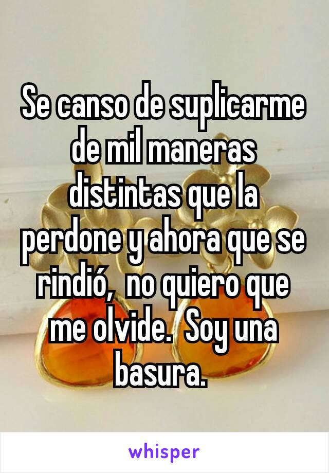 Se canso de suplicarme de mil maneras distintas que la perdone y ahora que se rindió,  no quiero que me olvide.  Soy una basura. 