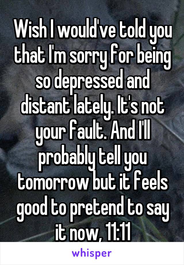 Wish I would've told you that I'm sorry for being so depressed and distant lately. It's not your fault. And I'll probably tell you tomorrow but it feels good to pretend to say it now, 11:11