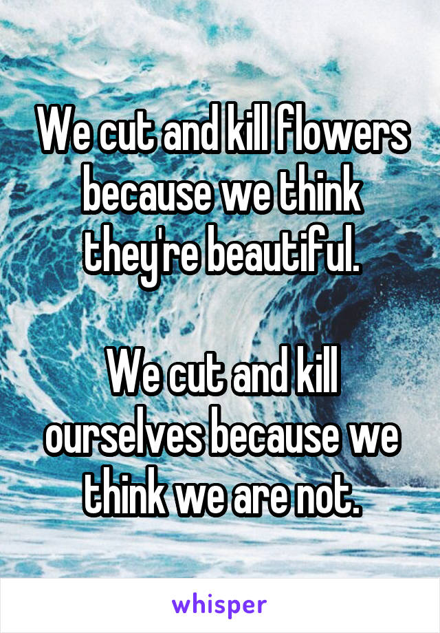 We cut and kill flowers because we think they're beautiful.

We cut and kill ourselves because we think we are not.