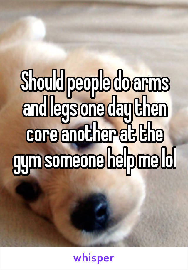 Should people do arms and legs one day then core another at the gym someone help me lol 