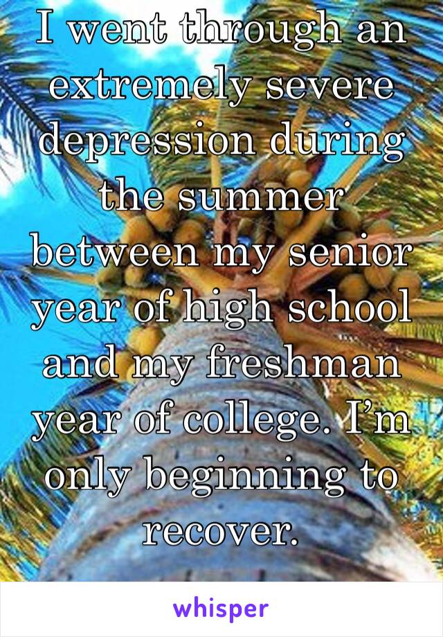 I went through an extremely severe depression during the summer between my senior year of high school and my freshman year of college. I’m only beginning to recover.