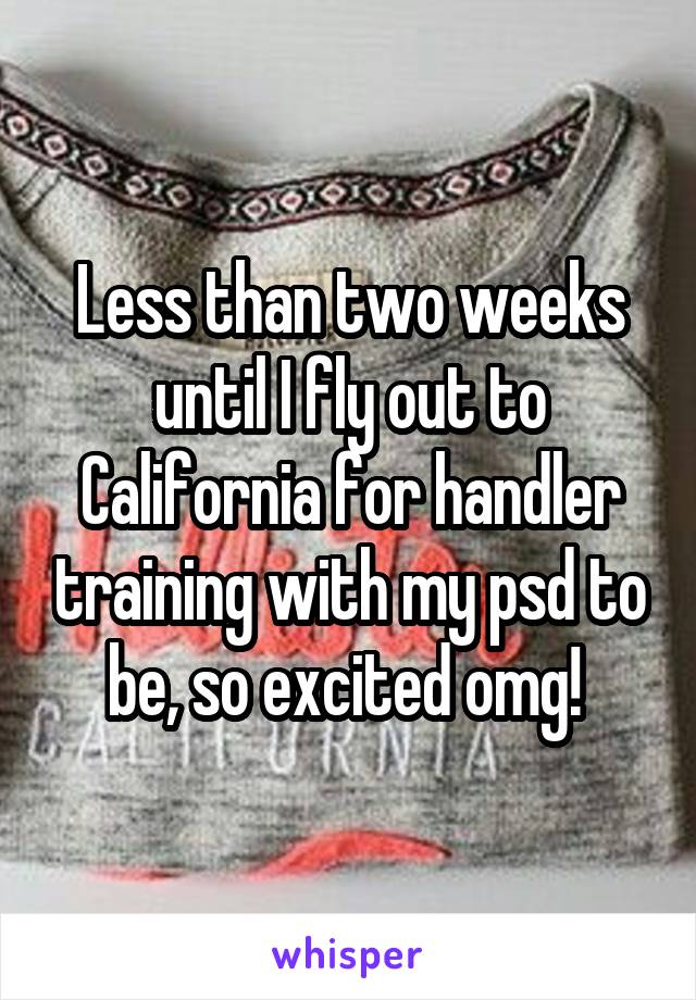 Less than two weeks until I fly out to California for handler training with my psd to be, so excited omg! 