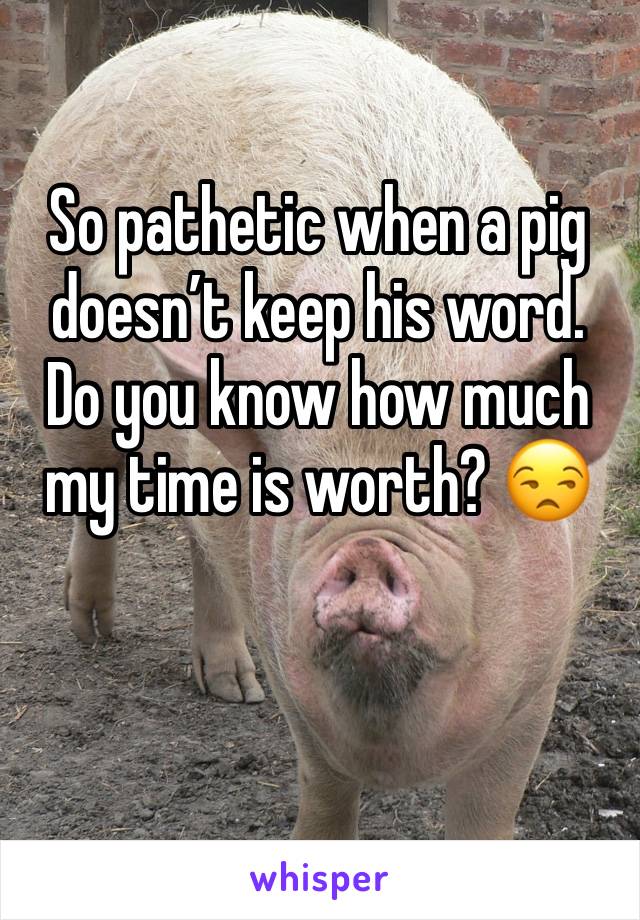 So pathetic when a pig doesn’t keep his word. Do you know how much my time is worth? 😒