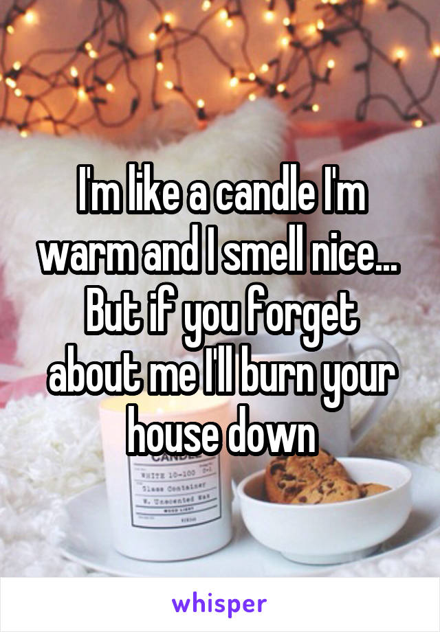 I'm like a candle I'm warm and I smell nice... 
But if you forget about me I'll burn your house down