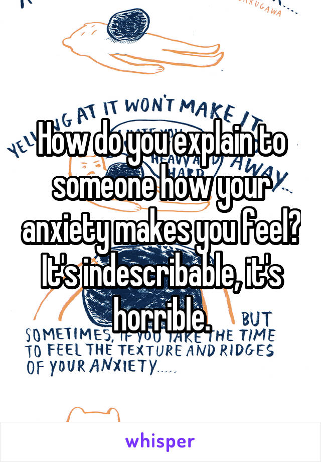 How do you explain to someone how your anxiety makes you feel? It's indescribable, it's horrible.