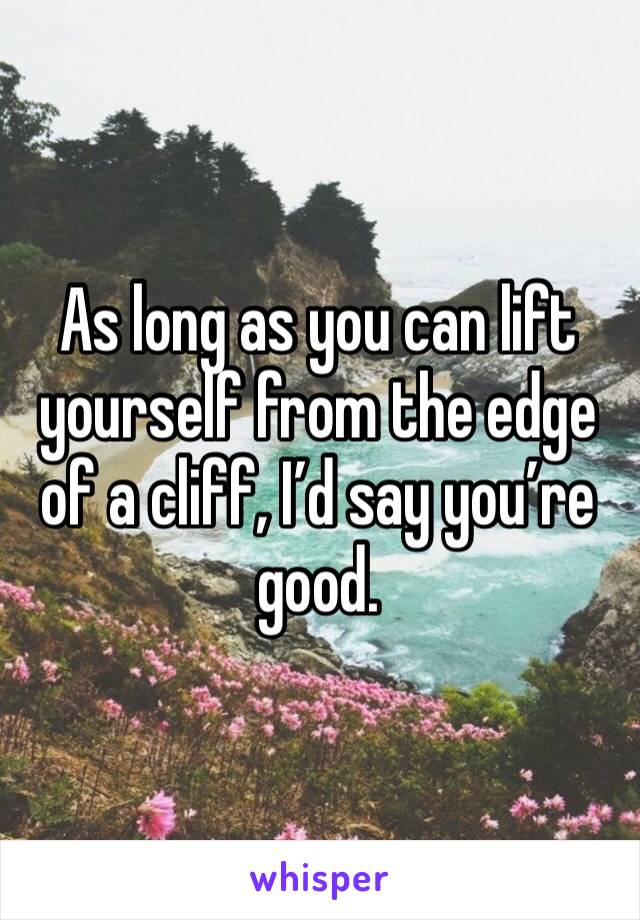As long as you can lift yourself from the edge of a cliff, I’d say you’re good. 