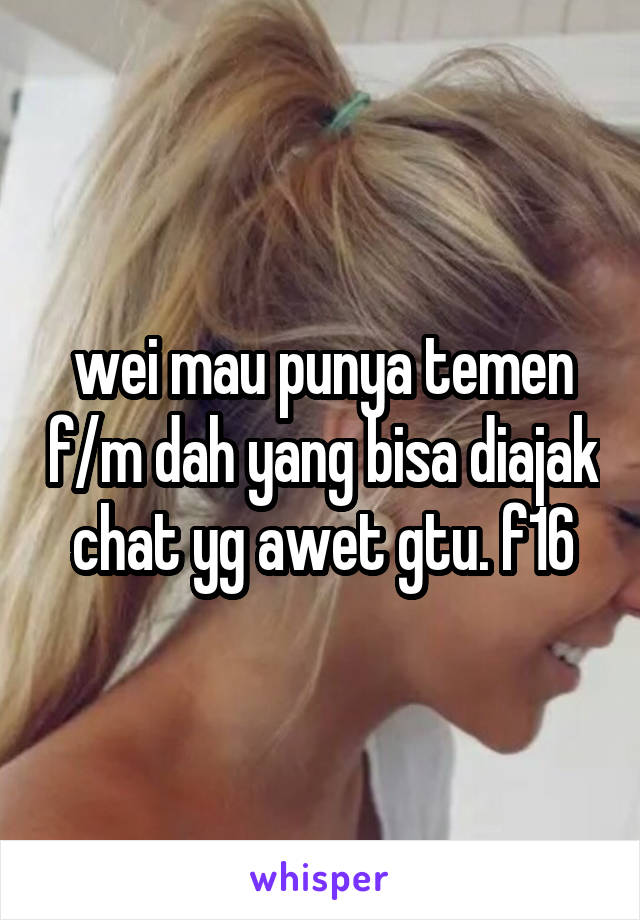 wei mau punya temen f/m dah yang bisa diajak chat yg awet gtu. f16