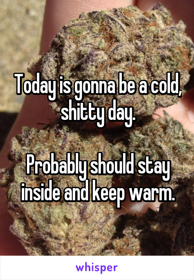 Today is gonna be a cold, shitty day.

Probably should stay inside and keep warm.