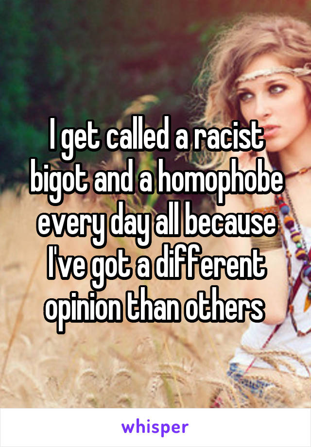 I get called a racist bigot and a homophobe every day all because I've got a different opinion than others 