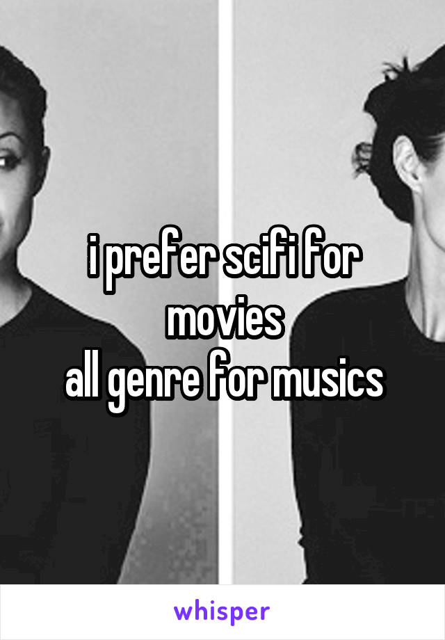 i prefer scifi for movies
all genre for musics