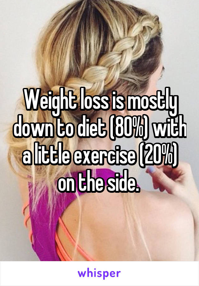 Weight loss is mostly down to diet (80%) with a little exercise (20%) on the side. 