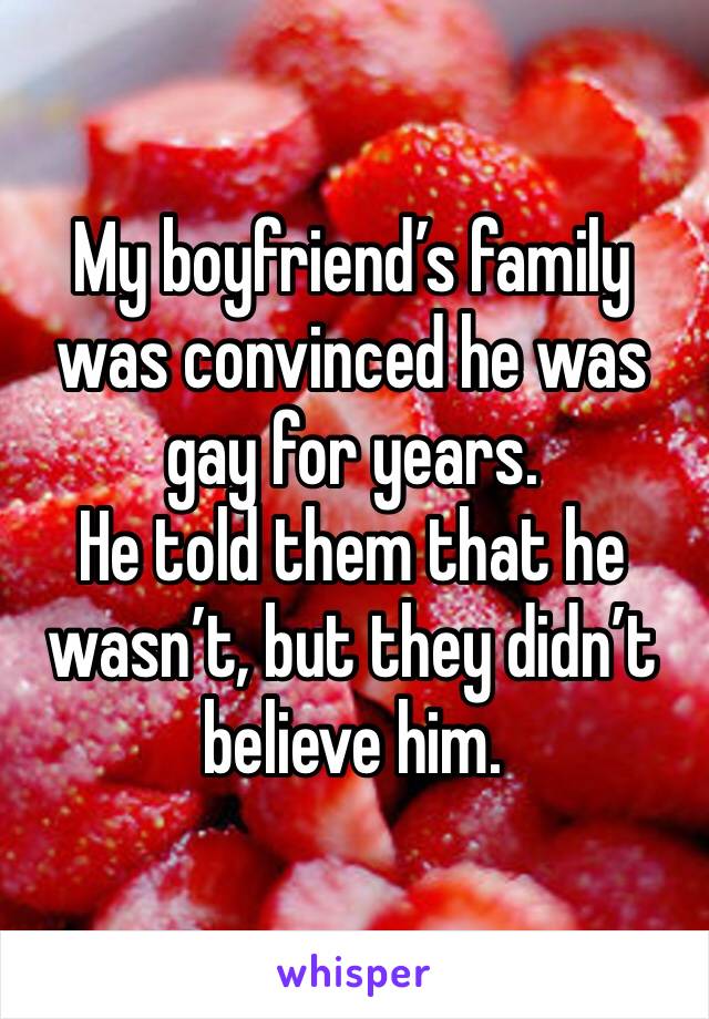 My boyfriend’s family was convinced he was gay for years.
He told them that he wasn’t, but they didn’t believe him.