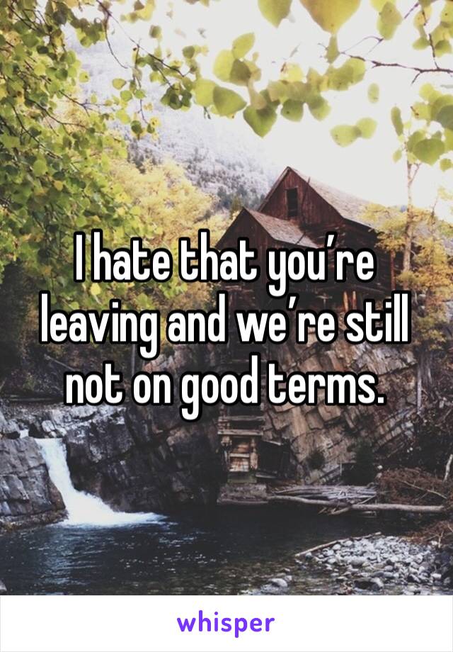 I hate that you’re leaving and we’re still not on good terms. 