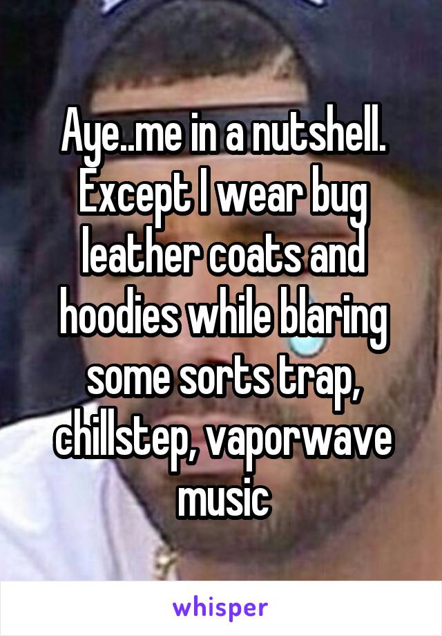 Aye..me in a nutshell. Except I wear bug leather coats and hoodies while blaring some sorts trap, chillstep, vaporwave music