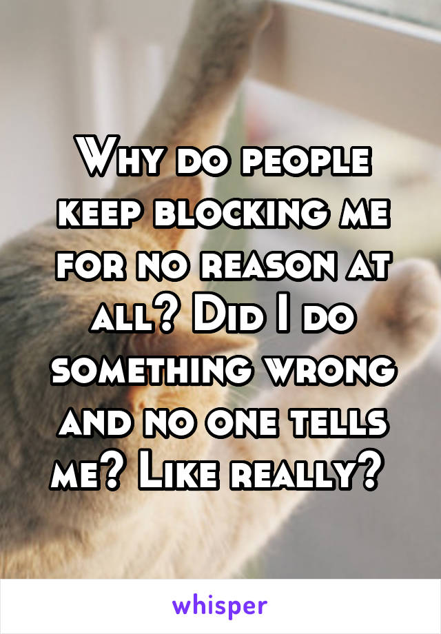 Why do people keep blocking me for no reason at all? Did I do something wrong and no one tells me? Like really? 