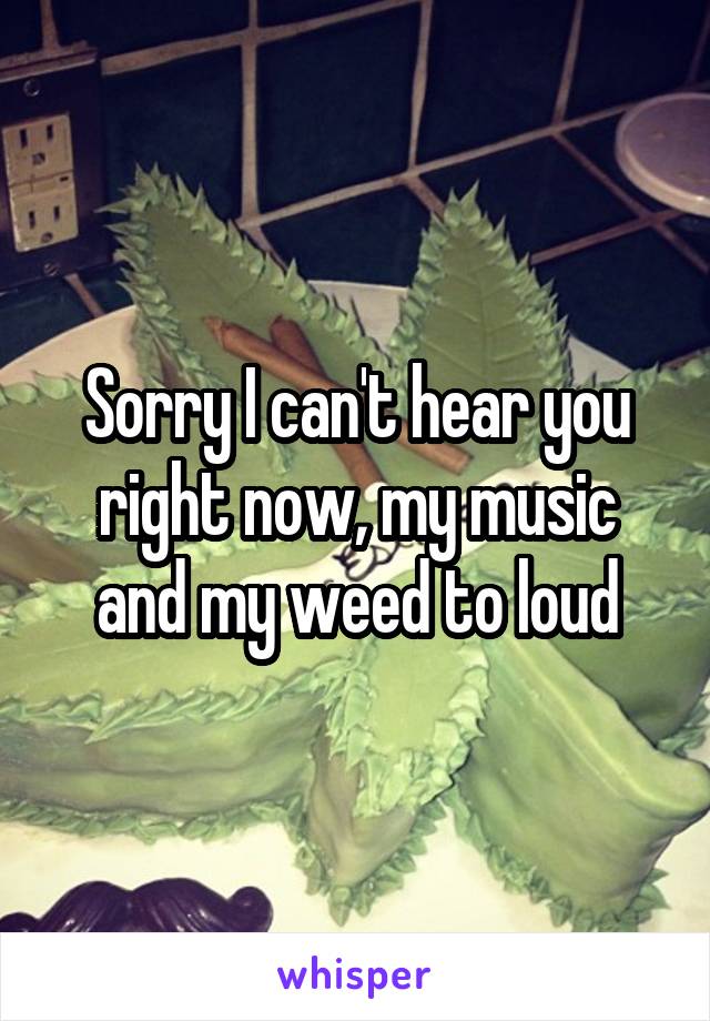 Sorry I can't hear you right now, my music and my weed to loud