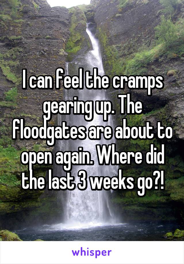 I can feel the cramps gearing up. The floodgates are about to open again. Where did the last 3 weeks go?!