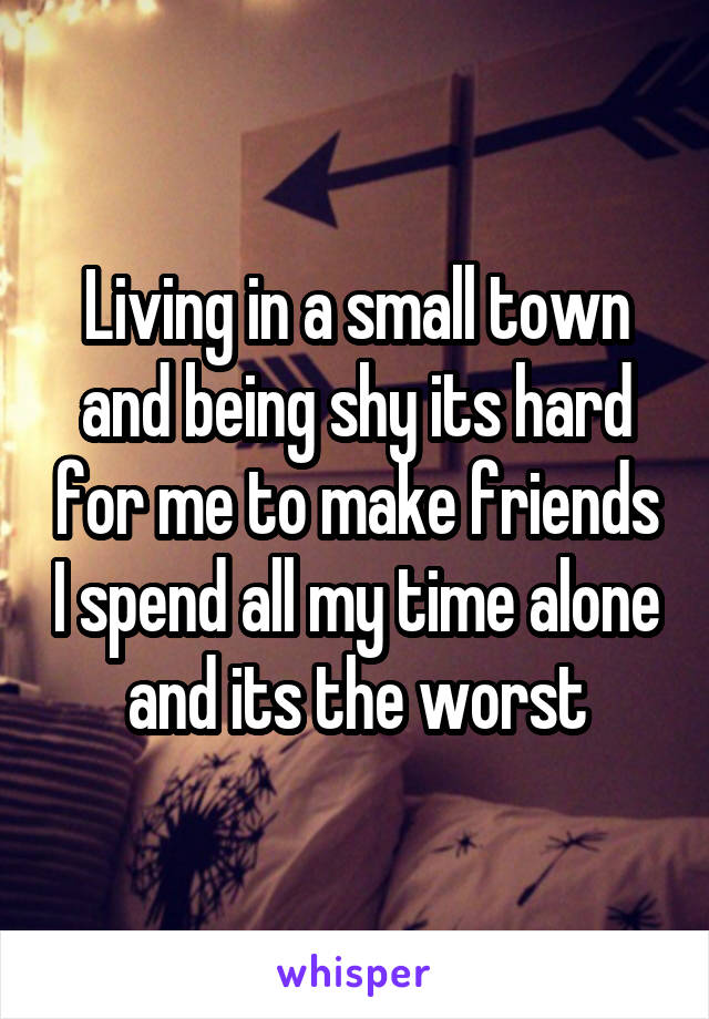 Living in a small town and being shy its hard for me to make friends I spend all my time alone and its the worst