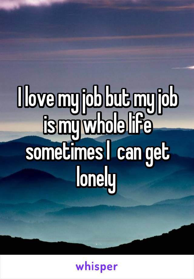 I love my job but my job is my whole life sometimes I  can get lonely 