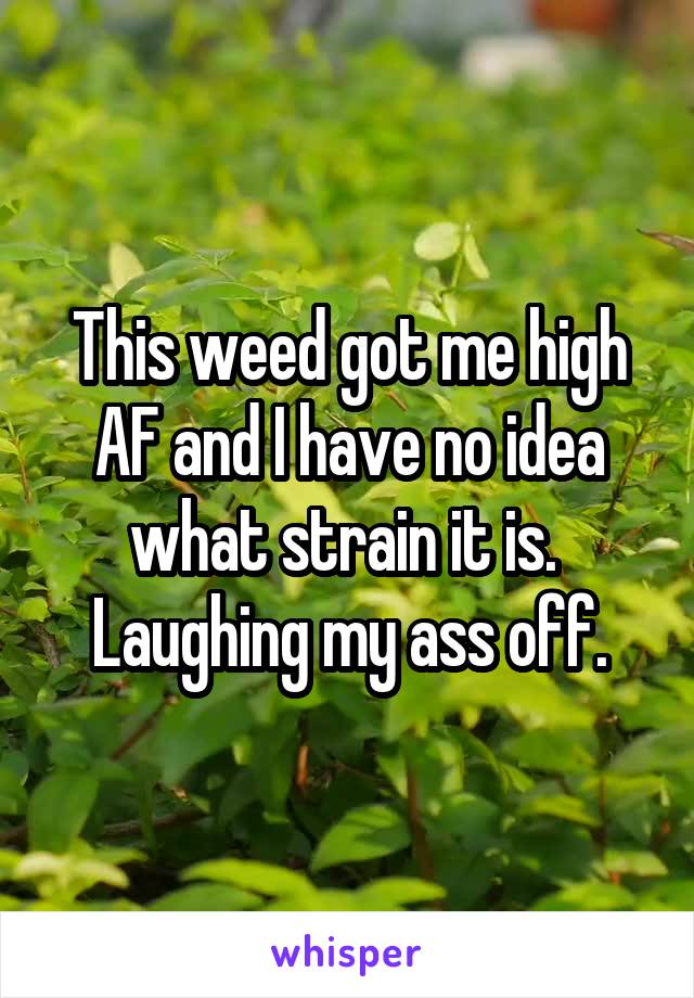 This weed got me high AF and I have no idea what strain it is. 
Laughing my ass off.