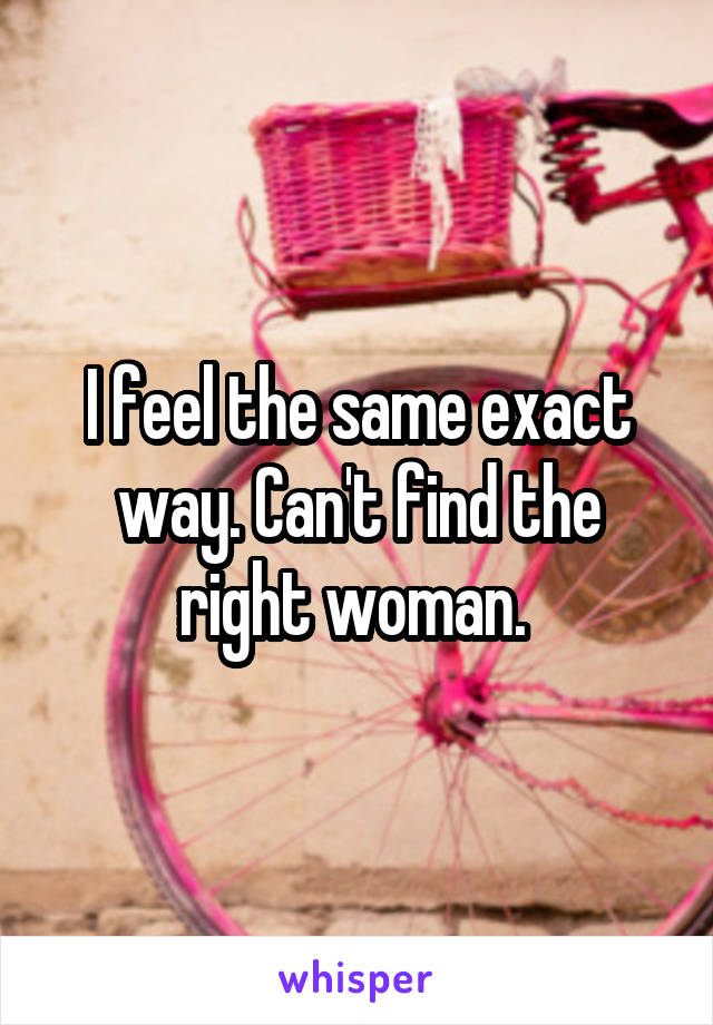 I feel the same exact way. Can't find the right woman. 