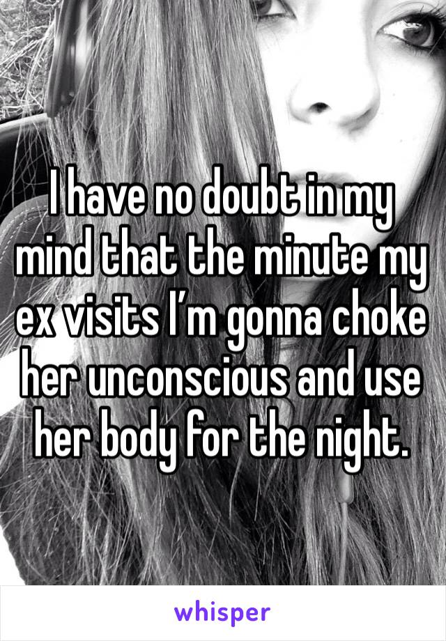 I have no doubt in my mind that the minute my ex visits I’m gonna choke her unconscious and use her body for the night. 