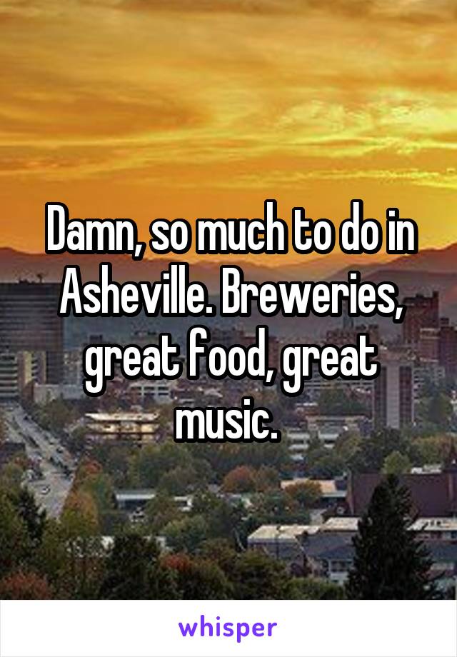 Damn, so much to do in Asheville. Breweries, great food, great music. 