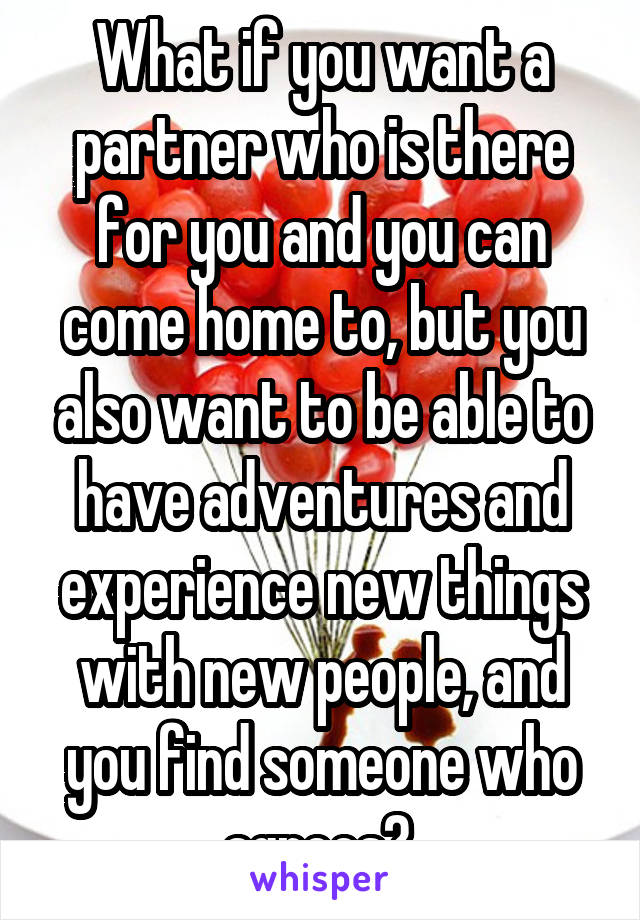 What if you want a partner who is there for you and you can come home to, but you also want to be able to have adventures and experience new things with new people, and you find someone who agrees? 