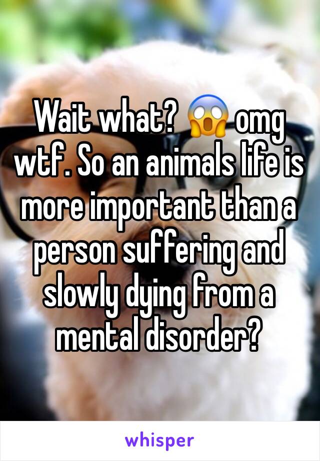 Wait what? 😱 omg wtf. So an animals life is more important than a person suffering and slowly dying from a mental disorder? 