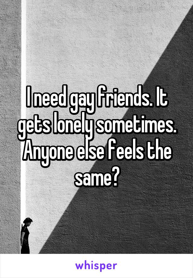 I need gay friends. It gets lonely sometimes. Anyone else feels the same?